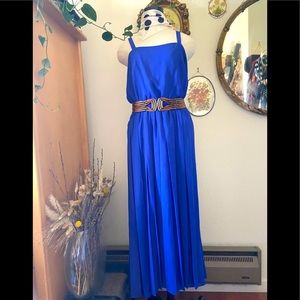 Vintage cobalt blue pleated maxi dress